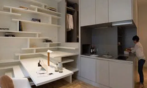 Căn hộ 27m² cũ nát lột xác khó tin: Nhét đủ giường đôi, bếp, bàn học trong 1 khối nội thất