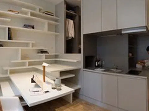 Căn hộ 27m² cũ nát lột xác khó tin: Nhét đủ giường đôi, bếp, bàn học trong 1 khối nội thất